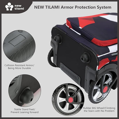 NEW TILAMI 20" Rolling Backpack for Teens Adults, Climbing Stairs Waterproof Backpack with Wheels for School Business Trave Camping with Laptop Compartment, Fit 17 Inch Laptop, Black - Red Combo
