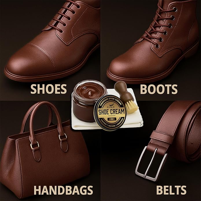 Eagle Shoe Cream Polish Kit – 3 Piece Boot & Shoe Polish with Shoe Cream, Shine Cloth & Applicator