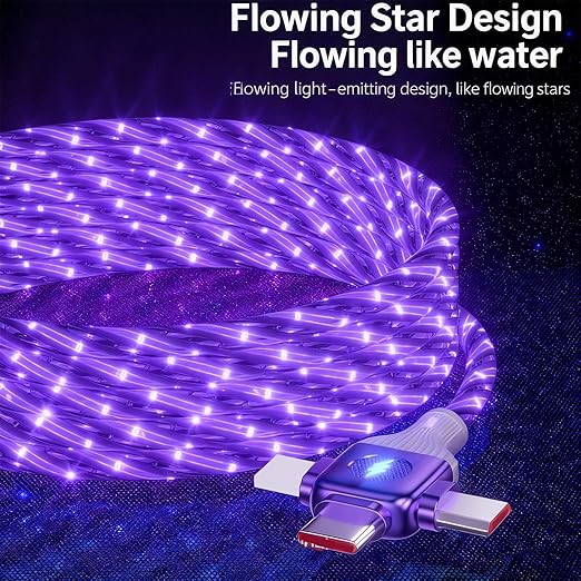 USB Cable PD Fast Charger Lighted Up(USB 6IN1 Starry Purple) Mobile Phone Data Cable,Fast Charging Cable,TPE Material,Compatible with Almost All Devices.