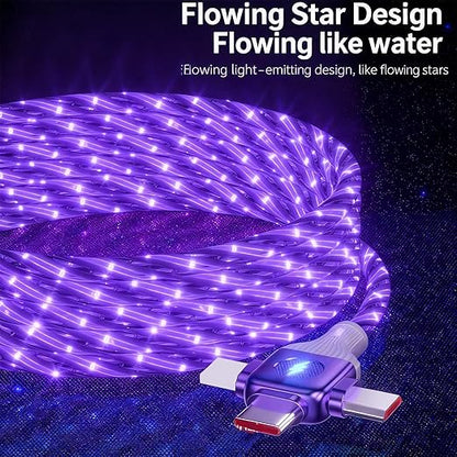 USB Cable PD Fast Charger Lighted Up(USB 6IN1 Starry Purple) Mobile Phone Data Cable,Fast Charging Cable,TPE Material,Compatible with Almost All Devices.