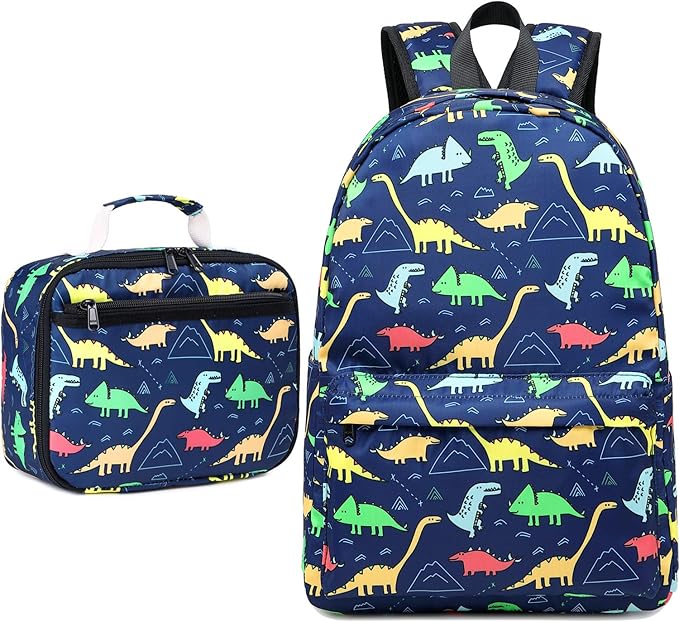 CAMTOP Backpack for Kids, Boys Preschool Backpack with Lunch Box Toddler Kindergarten School Bookbag Set (4-7Years,Dino-Navy Blue, 15/''(L)x11.8/''(H)*5.1/''(W))