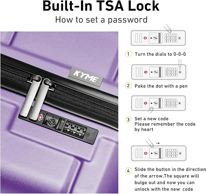 KYME Carry On Luggage 22x14x9 Airline Approved with TSA Lock Hardshell Expandable 20 Inch Suitcase Carry On Suitcase with Wheels Small Travel Rolling Luggage with Cup Holder for Women Lt Purple