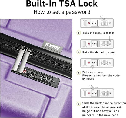 KYME Carry On Luggage 22x14x9 Airline Approved with TSA Lock Hardshell Expandable 20 Inch Suitcase Carry On Suitcase with Wheels Small Travel Rolling Luggage with Cup Holder for Women Lt Purple