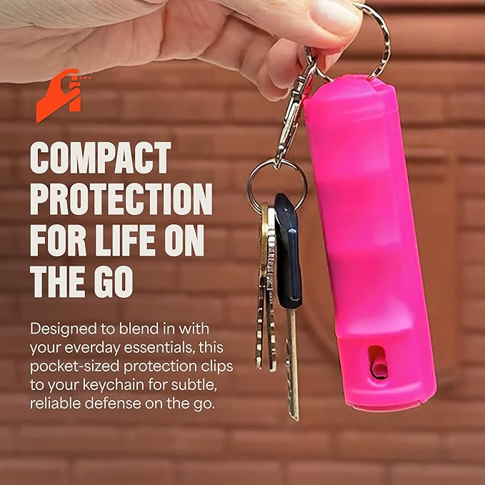Mace Pepper Spray - Maximum Police Strength OC with UV Dye, Fast Flip Top, Ergonomic Finger Grip, Easy Carry Keychain, 12 Feet Range, 0.42 oz Compact Model, Self Defense Pepper Spray for Women & Men