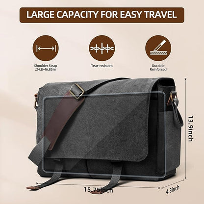 Messenger Bag for men Laptop Bag UnisexRetro Canvas Bag14-15.6 inches Casual single shoulder bag For Work College Travel