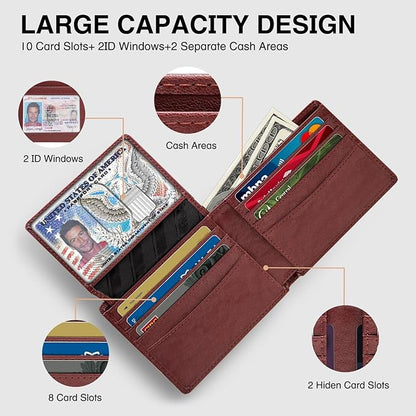 Zitahli Wallet for Men 12 Card Holder Slim Rfid Leather 2 ID Window Wallets With Gift Box Men's Accessories