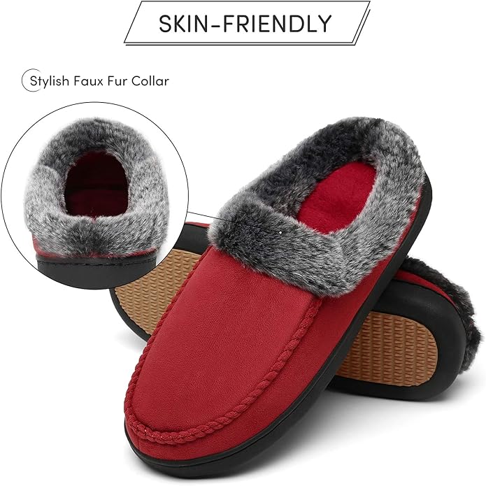 Mishansha Women's House Shoes Memory Foam Suede Moccasin Slippers Winter Warm Fleece Lined Home Shoes with Anti-Skid Rubber Sole