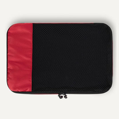 Amazon Essentials 4-Piece Packing Cubes Travel Accessories Set, Luggage Organizer with Double Zipper, Mesh Top, 100% Polyester, Medium, Red (Previously Amazon Basics)