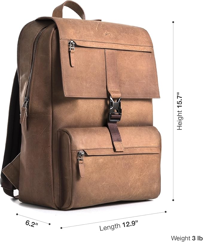 Leather Backpack for Men & Women, Classic Brown - Handcrafted Top Grain Leather vintage backpack with 17-Inch Laptop Sleeve - Lightweight, Stylish & Durable for Business, Travel, Work & Everyday Use