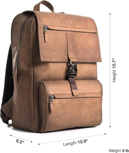 Leather Backpack for Men & Women, Classic Brown - Handcrafted Top Grain Leather vintage backpack with 17-Inch Laptop Sleeve - Lightweight, Stylish & Durable for Business, Travel, Work & Everyday Use