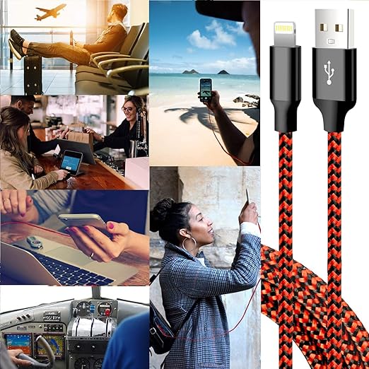 cugunu iPhone Charger, 5 Pack 3/3/6/6/10FT Apple MFi Certified USB Lightning Cable Nylon Braided Fast Charging Cord Compatible for iPhone 14/13/12/11/X/Max/8/7/6/5/SE/Plus/iPad - Black Red