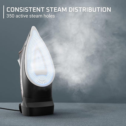 Rowenta Access Stainless Steel Soleplate Steam Iron with Retractable Cord, Powerful Steam Diffusion, Auto-Off and Anti-Drip, 1725 Watts, Black Clothes Iron, DW2459