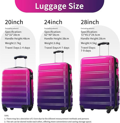 Hardshell Luggage Sets 3 Piece Gradient Color Expandable Suitcase with Spinner Wheels and TSA Lock