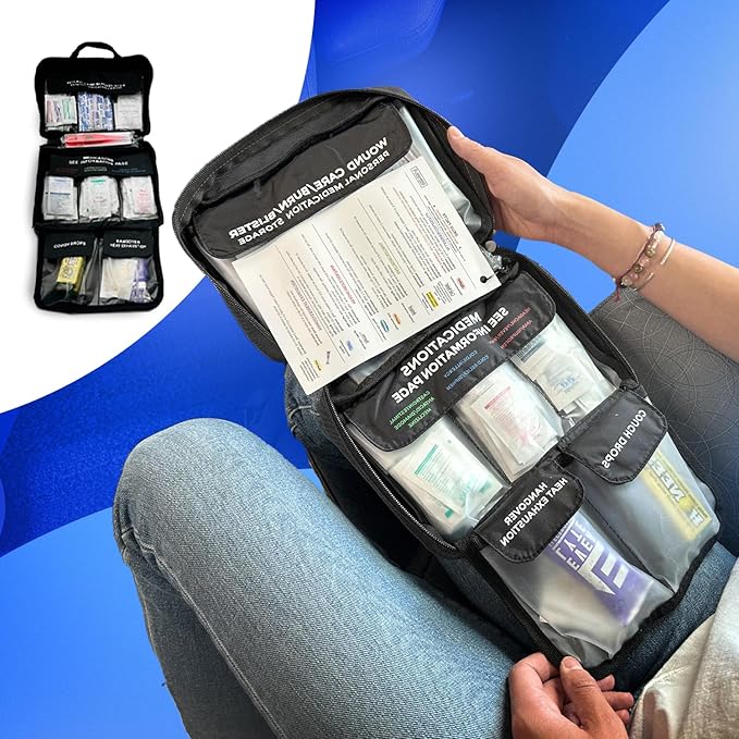 College First Aid Kit – Compact Emergency Medical Kit for Dorm Rooms, School, Sports – with Bandages, OTC Medicines for Relief, Gauze, Quick Care Set – Portable Health Kit - 175 PCS, Black