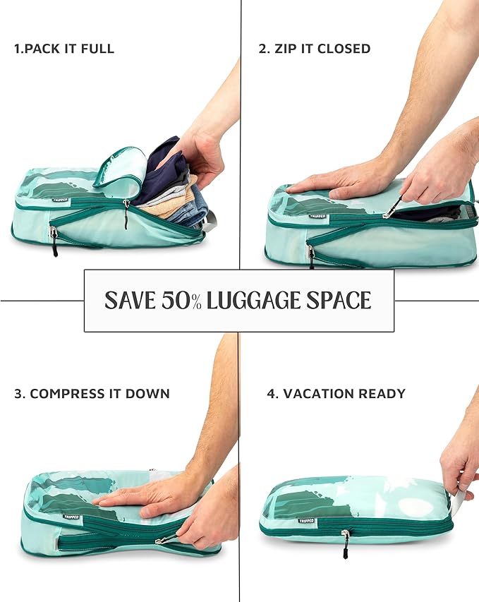Large Compression Packing Cubes for Travel-Packing Cube Luggage Organizers 7 Piece Set for Checked Luggage-Ultralight, Expandable/Compression Bags by TRIPPED Travel Gear (Landscape)