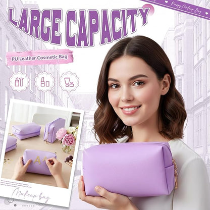 Chunful 24 Pcs Preppy Makeup Bag PU Leather Cosmetic Bag Bulk Makeup Plain Pouch Waterproof Toiletry Purse for Women Traveling Preppy Pencil Case Travel Purse Cosmetic (Light Purple)