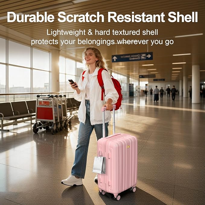 MGB Hardside Checked Luggage with Wheels, Lightweight Durable Medium Luggage with TSA Lock, PC Hard Shell Suitcase for Travel with 360°Double Spinner Wheels