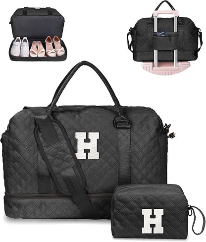 Gifts Personalized Initial Duffle Bag for Teen-Girls - Weekender Overnight Travel Bag with Shoe and Makeup Compartments, Birthday Graduate Gift (Letter H)