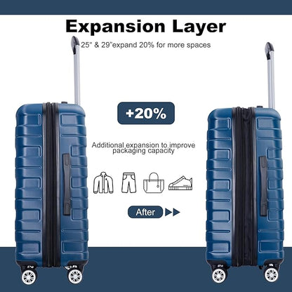 Luggage sets 5 Piece Expandable Hardside Suitcase Set with Spinner Wheels, Lightweight PC Travel Luggage set with TSA Lock（21/25/29, Dark Blue