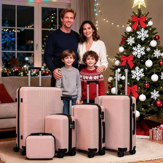 Karl home Luggage Sets 5 Piece, PP Hard Case Suitcase Set with Built-in Lock Spinner Wheels, Lightweight Durable Carry on Luggage for Business Travel - Rose Gold (12/16/20/24/28")
