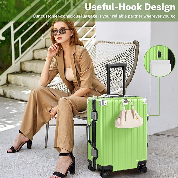 Krute Carry On Luggage 20 inch Aluminum Frame Luggage with Spinner Wheels Hardshell No Zipper PC+ABS TSA Lock Zipperless Suitcases
