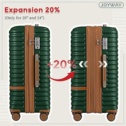 Joyway Expandable Carry on Luggage Sets Airline Approved, Lightweight Hard Shell 20 Inch Carry-on Suitcase with Spinner Wheels, Green Brown