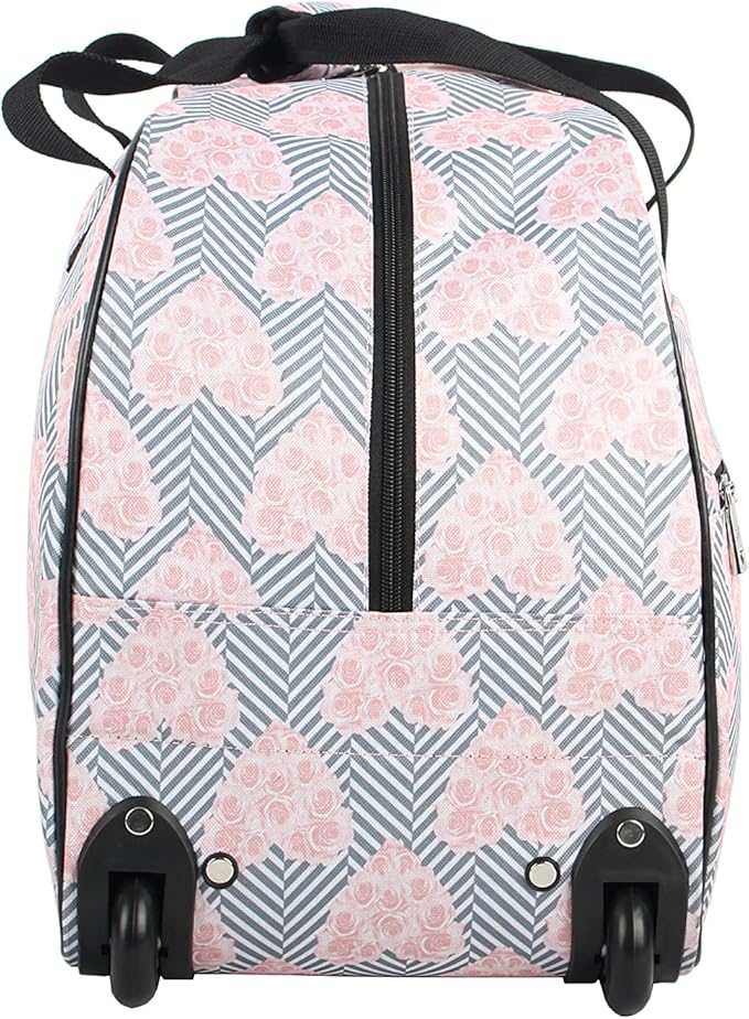 Betsey Johnson Designer Carry On Luggage Collection - Lightweight Pattern 22 Inch Duffel Bag- Weekender Overnight Business Travel Suitcase with 2- Rolling Wheels (CHEVRON HEARTS, One Size)