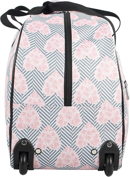 Betsey Johnson Designer Carry On Luggage Collection - Lightweight Pattern 22 Inch Duffel Bag- Weekender Overnight Business Travel Suitcase with 2- Rolling Wheels (CHEVRON HEARTS, One Size)