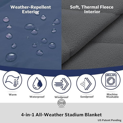 STOVER Large Waterproof Outdoor Stadium Blanket– Extra Thick Soft Fleece Camping Blanket for Travel, Picnics, Sports, Dogs– 79"x55", Warm, Windproof, Sand-Proof, Lightweight, Packable (Glacier Blue)