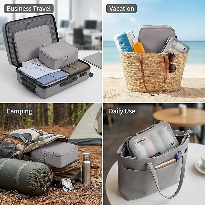 Compression Packing Cubes for Travel, 6-Piece Set (L/M/S), Double-Zip Luggage Organizers with Mesh Panels, Space-Saving Clothes Storage Bags for Suitcase & Carry-On (6 Pack, Misty Silver)