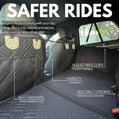 – Back Seat Pet Cover for Dogs, Premium Dog Hammock for Car with Hard Bottom | Universal Car Seat Protector, Waterproof & Washable | Dog Car Seat Cover for Large (Black)