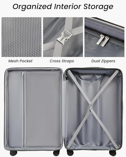 28 Inch Luggage, Expandable Hardside Large Checked Suitcases with Wheels, Black