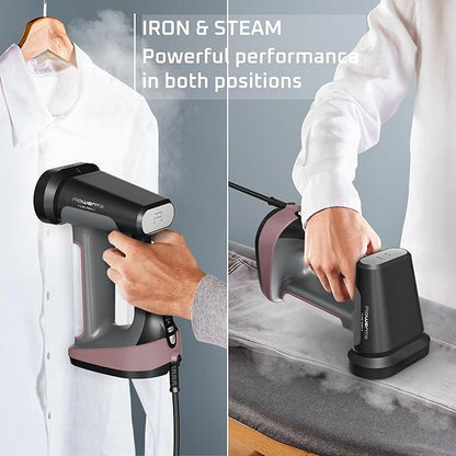 Rowenta Iron Steamer for Clothes, 3in1 Hand Held Steamers, Clothing Steamer, Ironing, Lint Remover, 7.1 Oz Tank, 1875 Watts, Auto-Off, Black & Pink, DR8865