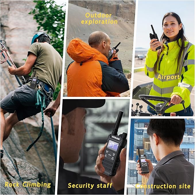 KETELESE T3G Heavy Duty Walkie Talkies Type-C Rechargeable, IP67 Waterproof 2 Way Radios with Earpiece, Adapter, Dock, PTT Group, NOAA, VOX, 6 Pack Walkie Talkie for Adult Black/Grey