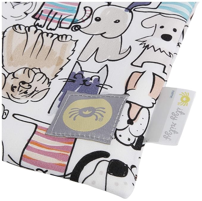 Itzy Ritzy Sealed Wet Bag with Handle – Wet Bag for Travel, Swimsuits, Cloth Diapers, Gym Clothes & Toiletries - Washable & Reusable with Water Resistant Lining - Measures 11” x 14” (Cats & Dogs)