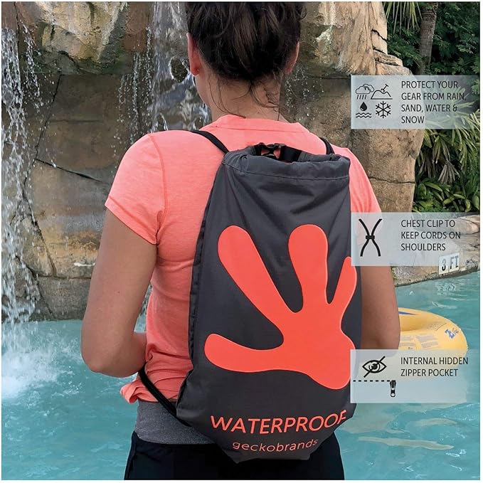 geckobrands 10L Drawstring Travel Backpack – Waterproof, Lightweight Dry Bag for Beach, Hiking, and Light Water Activities