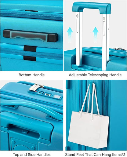 Hanke Expandable 28 Inch Luggage with Spinner Wheels Top Opening Travel Luggage Hard Shell Rolling Suitcases Large Lightweight Checked Luggage with Cup Holder(Caribbean Blue)