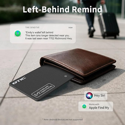OTIC Wallet Tracker Card, Ultra-Thin 1.7MM Rechargeable Finder, Up to 10-Month Use, Works with Apple Find My (iOS), Locator for Wallet, Luggage, Passport, IP67 Waterproof, 1 Pack
