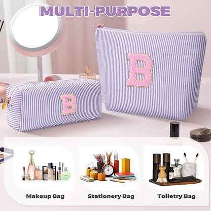 Bridesmaid Gifts Wedding Day - Bridal Shower Gifts,Maid of Honor Gifts,Initials Makeup Bag Set Cosmetic Bag - Lavender,B