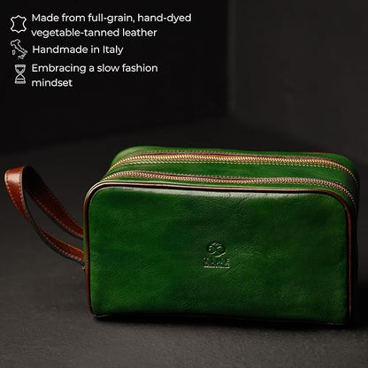 Time Resistance Leather Cosmetic Bag Toiletry Italian Classy Dopp Kit