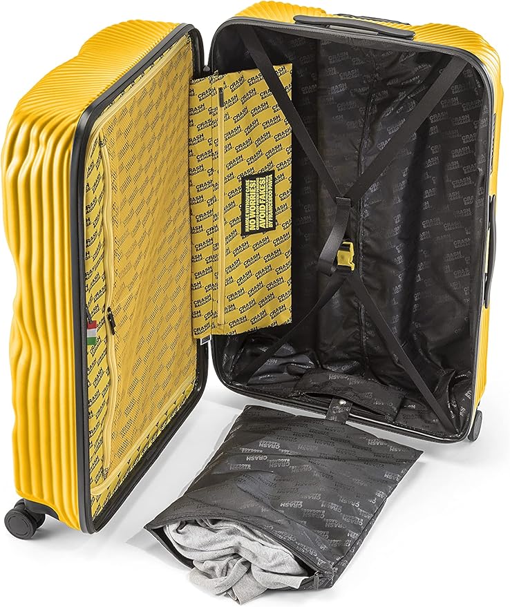 CRASH BAGGAGE Stripe Suitcase | Yellow | 100L | 100% Polycarbonate, TSA-Approved Lock, 360° Spinning Wheels