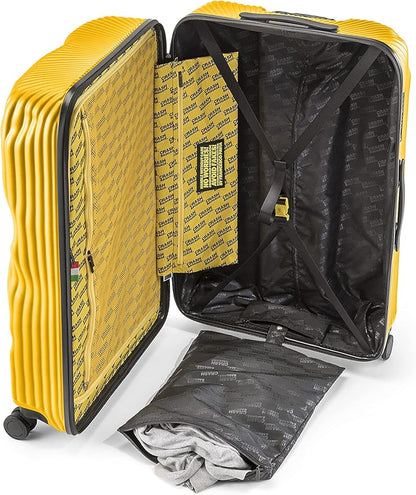 CRASH BAGGAGE Stripe Suitcase | Yellow | 100L | 100% Polycarbonate, TSA-Approved Lock, 360° Spinning Wheels
