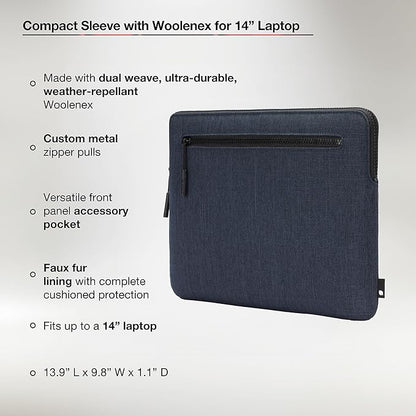Incase Compact Laptop Sleeve with Woolenex - 14" MacBook/Laptop and iPad/Tablet Sleeve, Computer Case and Cover, Lightweight, Weather Resistant, with Slip Pocket for Accessories - Heather Navy