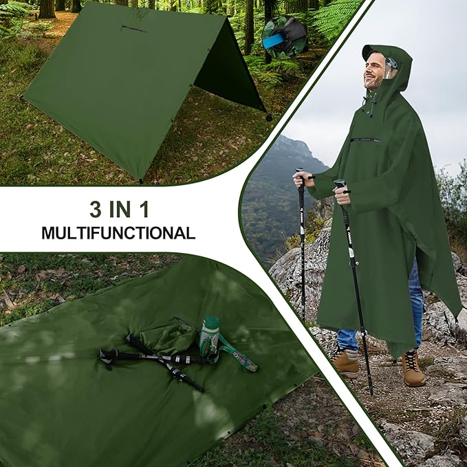 Andake Waterproof Rain Poncho for Adults Unisex,230T Ripstop Polyester,Raincoat Gear with Transparent Viewing Window Outdoors