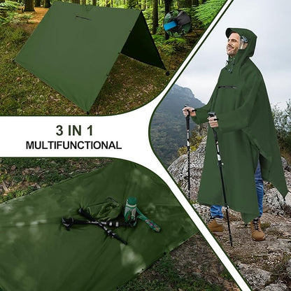 Andake Waterproof Rain Poncho for Adults Unisex,230T Ripstop Polyester,Raincoat Gear with Transparent Viewing Window Outdoors