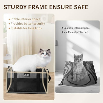 TSA Approved Pet Carrier for Small Cats and Puppies, Soft-Sided and Foldable, Cat and Dog Carrier Fits Pets Up to 15 lbs, Durable Portable Travel Bag with Litter Box, Dark Gray