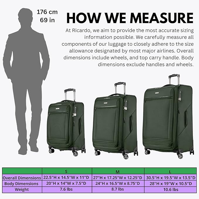 Ricardo Beverly Hills Avalon Softside Medium Check-In Luggage Made with Sustainable 100% Recycled PET (rPET), Lightweight, Eco-Friendly Travel, Expandable, Dual Spinner Wheels, Juniper Green, 24-inch