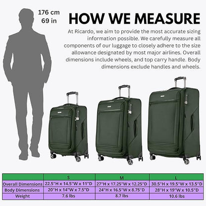 Ricardo Beverly Hills Avalon Softside Medium Check-In Luggage Made with Sustainable 100% Recycled PET (rPET), Lightweight, Eco-Friendly Travel, Expandable, Dual Spinner Wheels, Juniper Green, 24-inch