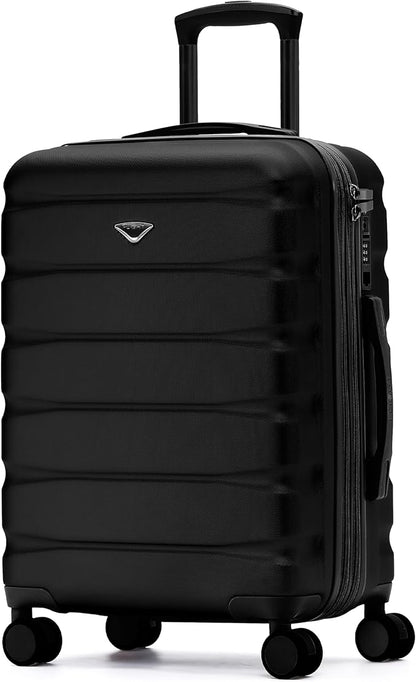 Flight Knight Carry On Suitcase Hardside Built In TSA Lock & USB Port Silent Double Spinner Wheels Maximum Overhead Carry-On Bag For Virgin & South West Approved Airlines( 24x16x10" ,Black )