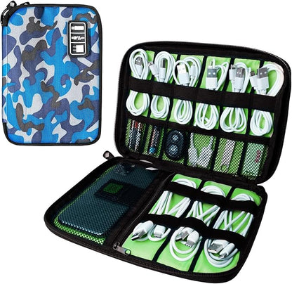 Electronics Travel Organizer,Portable Waterproof Electronic Travel Storage Bag for Small Charging Cord Storage,Charger,SD Card etc,for Travel,Business-Blue Camouflage